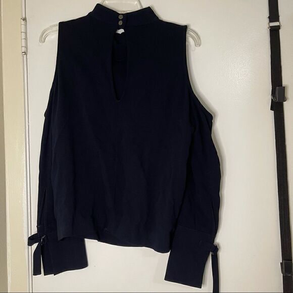 TOPSHOP navy cut out belted sleeve blouse top - Picture 3 of 7